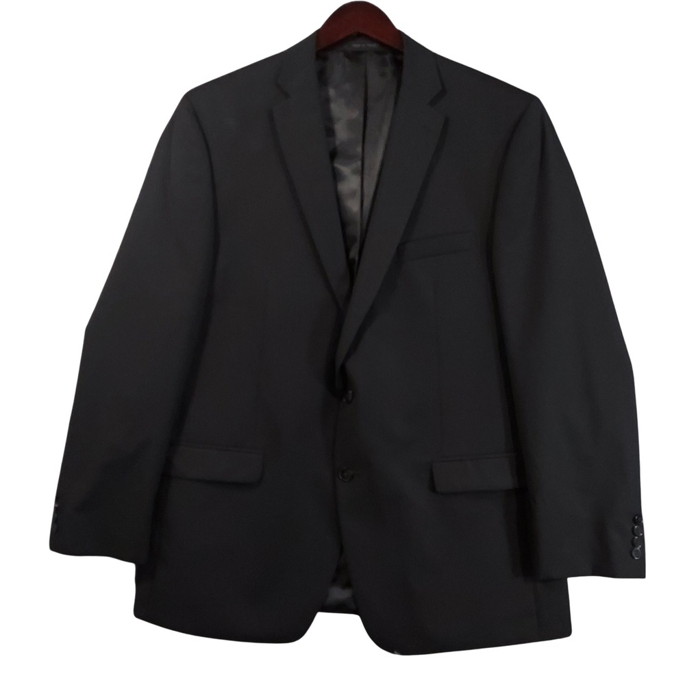 Calvin Klein Blazer Men 46L Black Wool Blend Two Button Suit Jacket 46 Long